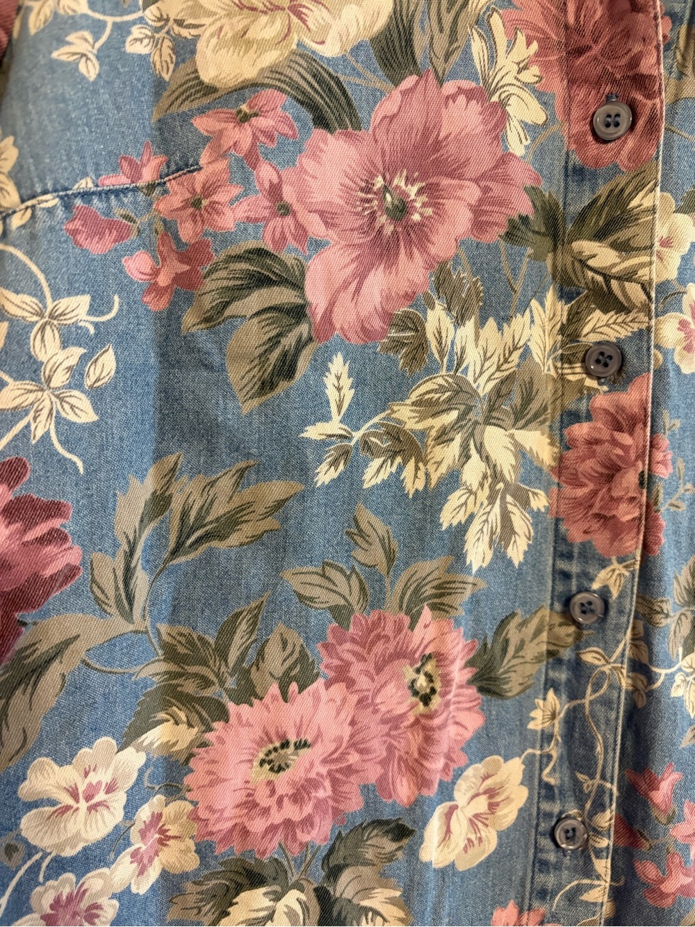 Vintage Lemon Grass Floral Denim Button-Down Shirt - Picture 3 of 6